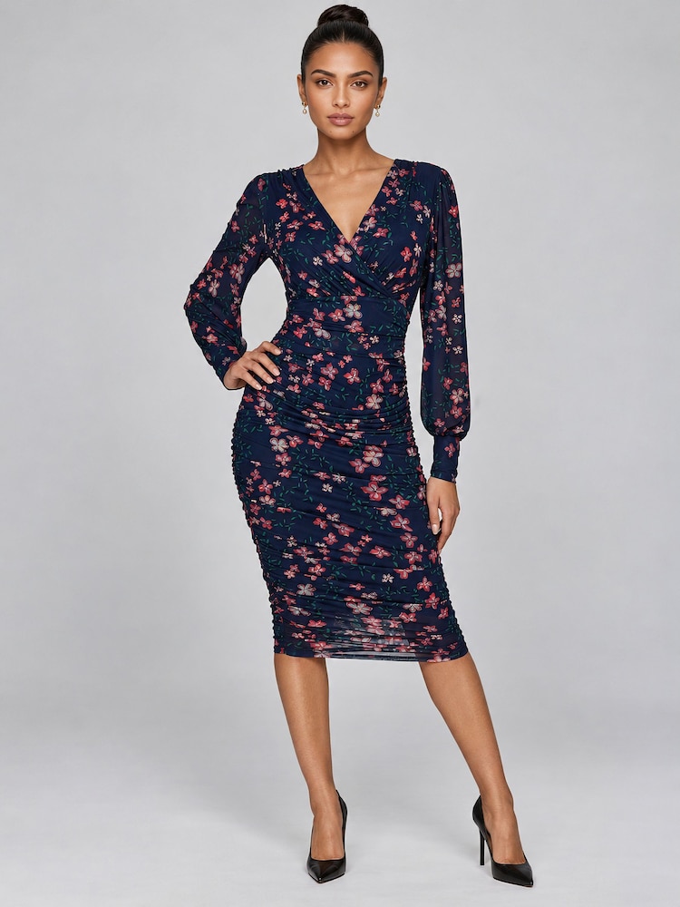 Σκούρο μπλε Floral - Jolie Moi Mesh Bodycon Midi Dress - Εικόνα 1 από 4 Σκούρο μπλε Floral - Jolie Moi Mesh Bodycon Midi Dress - Εικόνα 1 από 4