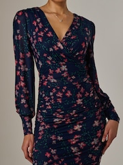 Σκούρο μπλε Floral - Jolie Moi Mesh Bodycon Midi Dress - Εικόνα 2 από 4