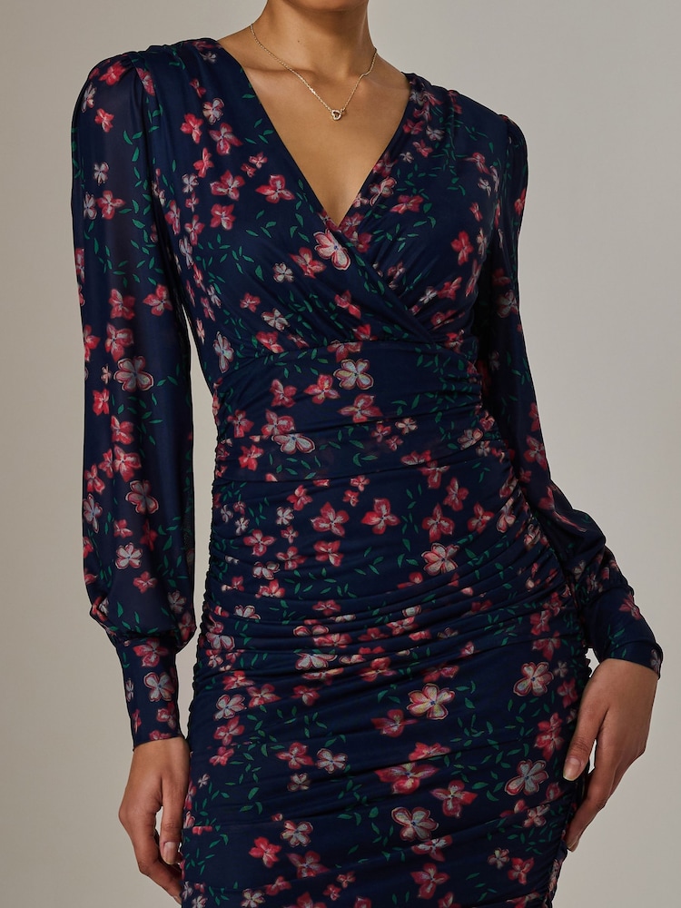 Σκούρο μπλε Floral - Jolie Moi Mesh Bodycon Midi Dress - Εικόνα 2 από 4 Σκούρο μπλε Floral - Jolie Moi Mesh Bodycon Midi Dress - Εικόνα 2 από 4