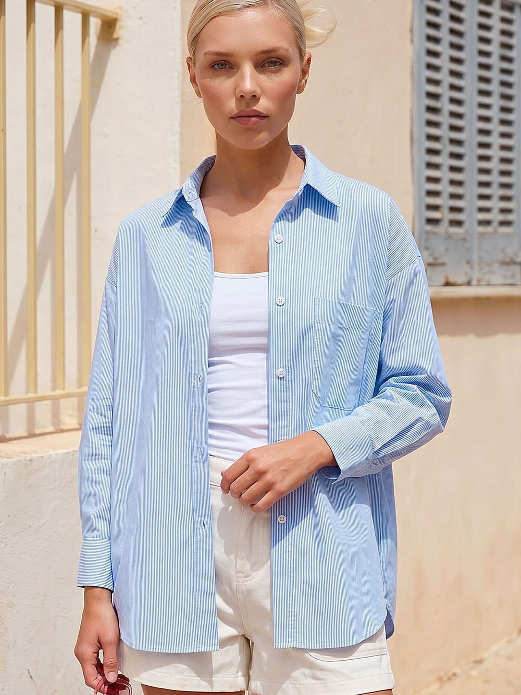 Roman Petite Women's Blue Stripe Shirt Size 18 - Image 2