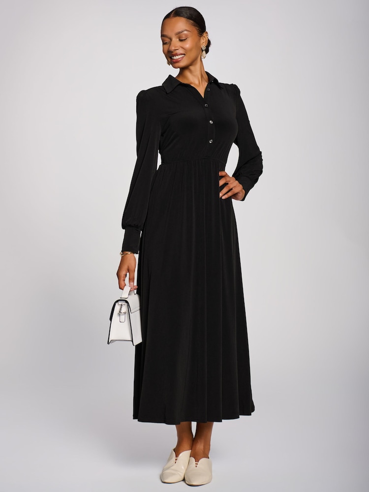 Jolie Moi Black Long Sleeve Shirt Jersey Maxi Dress - Image 1 of 4