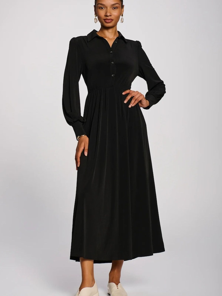 Jolie Moi Black Long Sleeve Shirt Jersey Maxi Dress - Image 2 of 4