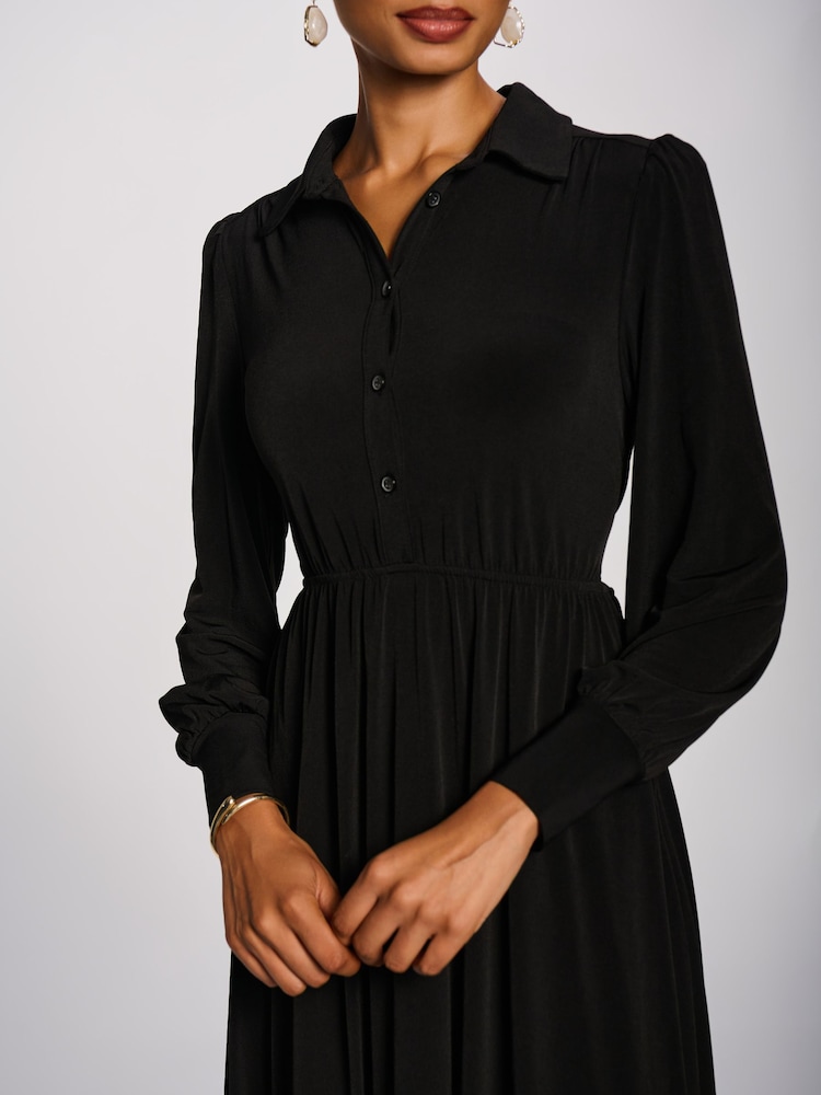 Jolie Moi Black Long Sleeve Shirt Jersey Maxi Dress - Image 4 of 4