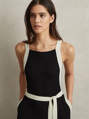 Reiss Black/White Salma Petite Contrast Trim Belted Jumpsuit - Image 1 of 7