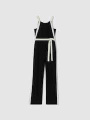 Reiss Black/White Salma Petite Contrast Trim Belted Jumpsuit - Image 2 of 7