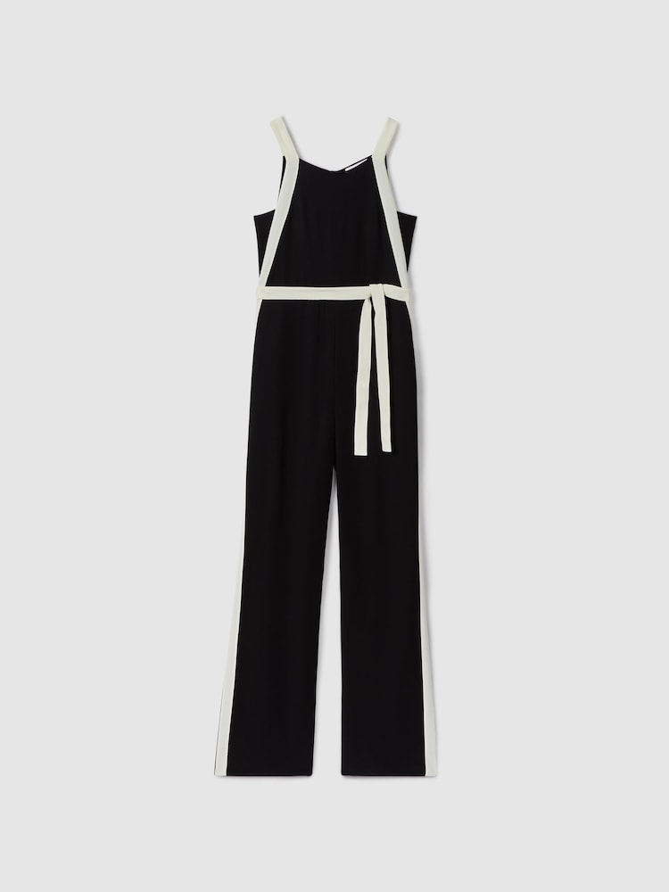 Reiss Black/White Salma Petite Contrast Trim Belted Jumpsuit - Image 2 of 7