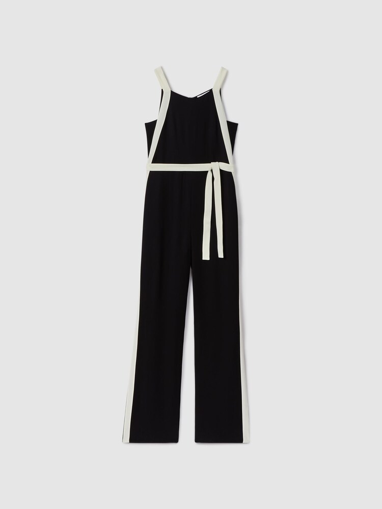 Reiss Black/White Salma Petite Contrast Trim Belted Jumpsuit - Image 2 of 7 Reiss Black/White Salma Petite Contrast Trim Belted Jumpsuit - Image 2 of 7