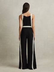 Reiss Black/White Salma Petite Contrast Trim Belted Jumpsuit - Image 5 of 7