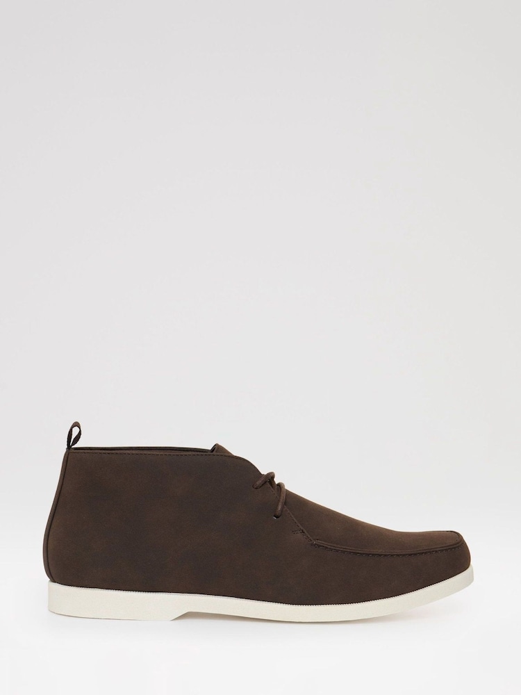 Threadbare Brown Faux Suede Moccasin Boots - Image 1 of 4 Threadbare Brown Faux Suede Moccasin Boots - Image 1 of 4