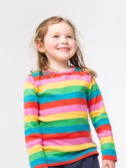 Frugi Pink Organic Cotton Rainbow Stripe Long Sleeve Top - Image 1 of 3