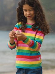 Frugi Pink Organic Cotton Rainbow Stripe Long Sleeve Top - Image 2 of 3