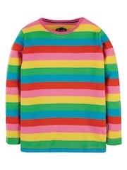 Frugi Pink Organic Cotton Rainbow Stripe Long Sleeve Top - Image 3 of 3