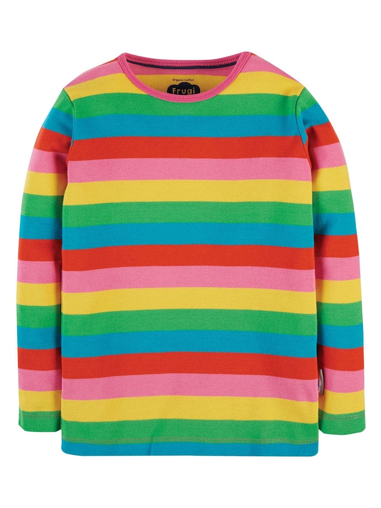 Frugi Pink Organic Cotton Rainbow Stripe Long Sleeve Top - Image 3 of 3
