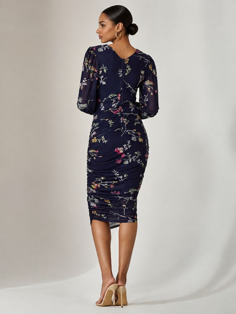 Μπλε Floral - Jolie Moi Mesh Bodycon Midi Dress - Εικόνα 2 από 6 Μπλε Floral - Jolie Moi Mesh Bodycon Midi Dress - Εικόνα 2 από 6