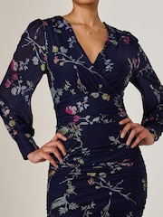 Μπλε Floral - Jolie Moi Mesh Bodycon Midi Dress - Εικόνα 3 από 6