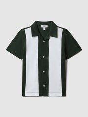 Reiss Green/Ecru Skade 13-14 yrs Cotton Cuban Collar Bowling Shirt - Image 1 of 2