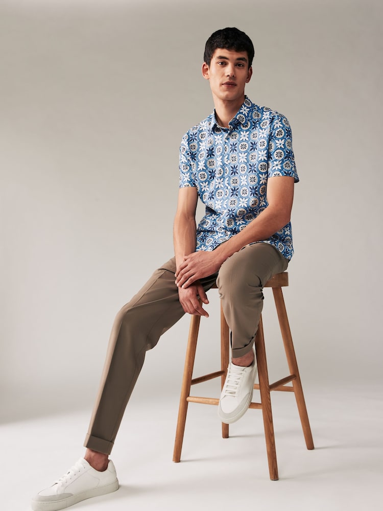 Blue Geometric Regular Fit Printed Short Sleeve Shirt - Image 2 of 7