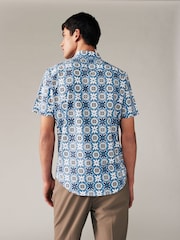 Blue Geometric Regular Fit Printed Short Sleeve Shirt - Image 3 of 7