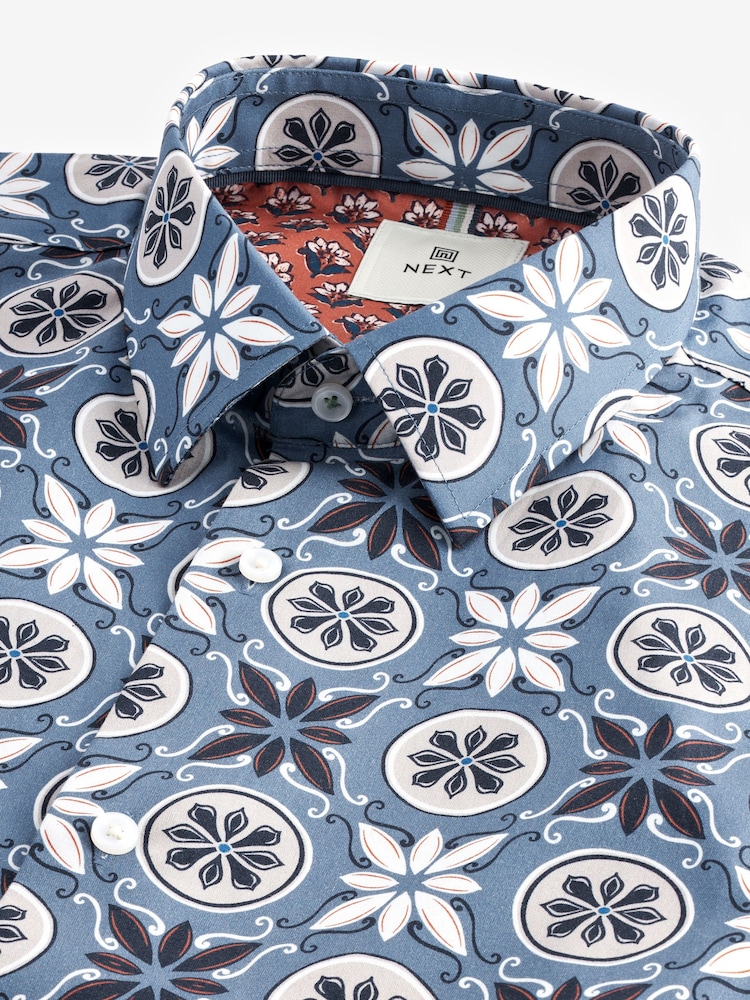 Blue Geometric Regular Fit Printed Short Sleeve Shirt - Image 7 of 7