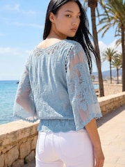 Roman Blue Butterfly Lace Blouse - Image 3 of 4