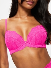 Ann Summers Bright Pink Pad Plunge Sexy Lace Bra - Image 3 of 5
