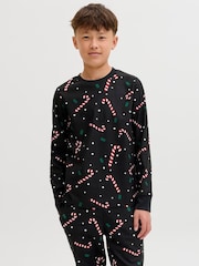 JACK & JONES Junior Black Christmas Pyjama Set - Image 2 of 8
