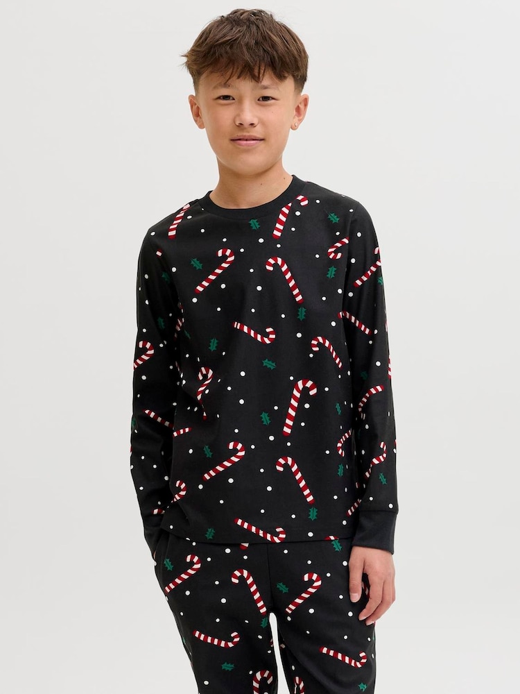 JACK & JONES Junior Black Christmas Pyjama Set - Image 2 of 8 JACK & JONES Junior Black Christmas Pyjama Set - Image 2 of 8