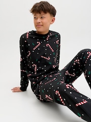 JACK & JONES Junior Black Christmas Pyjama Set - Image 6 of 8