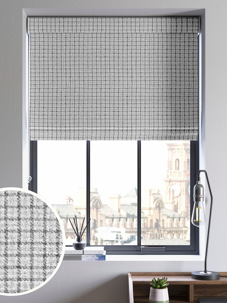 Grey Brushed Mini Check Roman Blind - Image 1 of 6