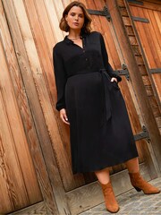 Live Unlimited Black Curve Midaxi Swing Shirt Dress - Image 1 of 7