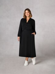 Live Unlimited Black Curve Midaxi Swing Shirt Dress - Image 4 of 7