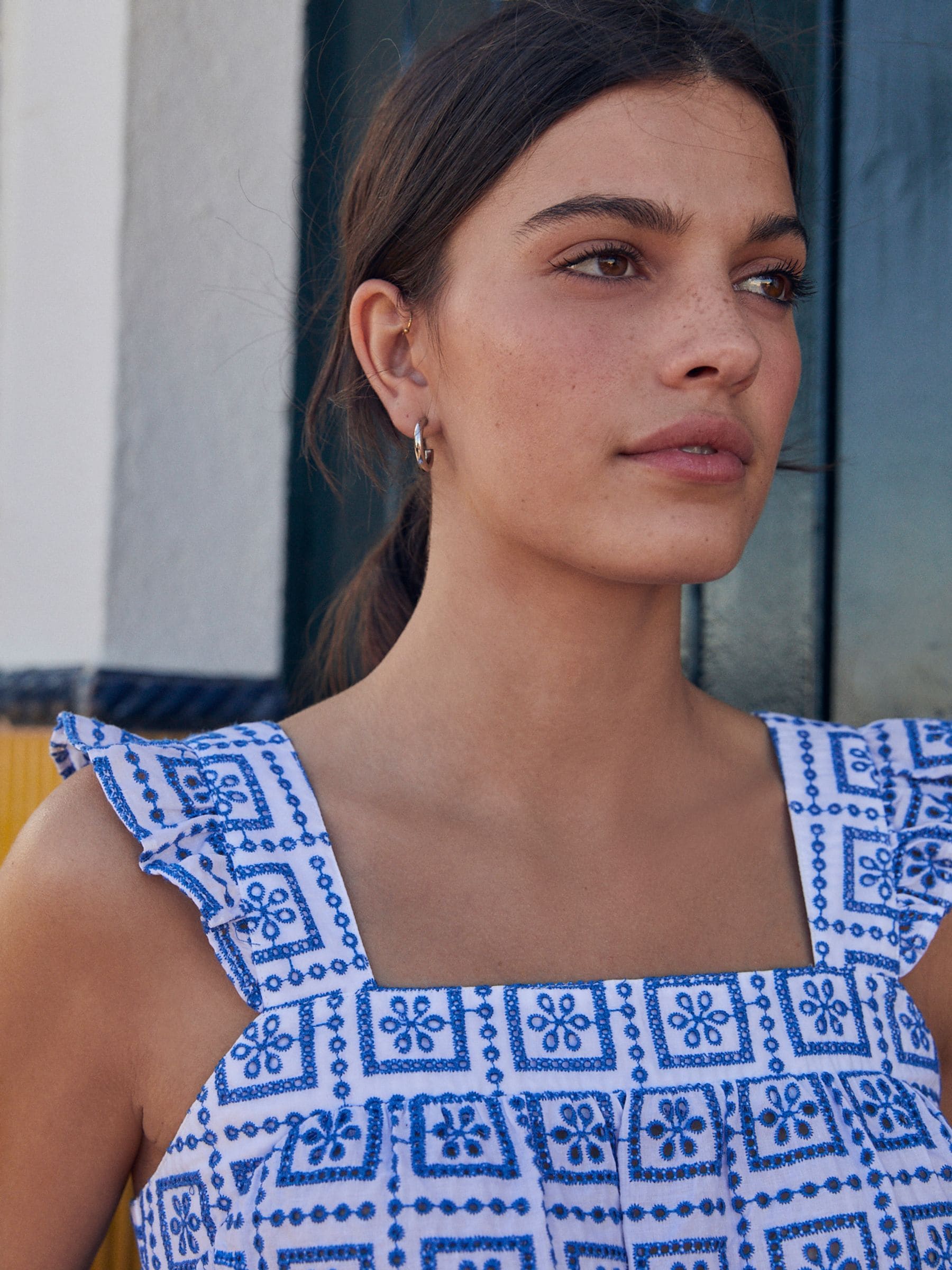 Buy Blue/White Broderie Frill Sleeve Embroidered Cami Top from Next  Luxembourg