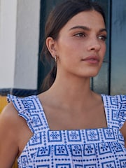 Blue/White Broderie Frill Sleeve Embroidered Cami Top - Image 4 of 6