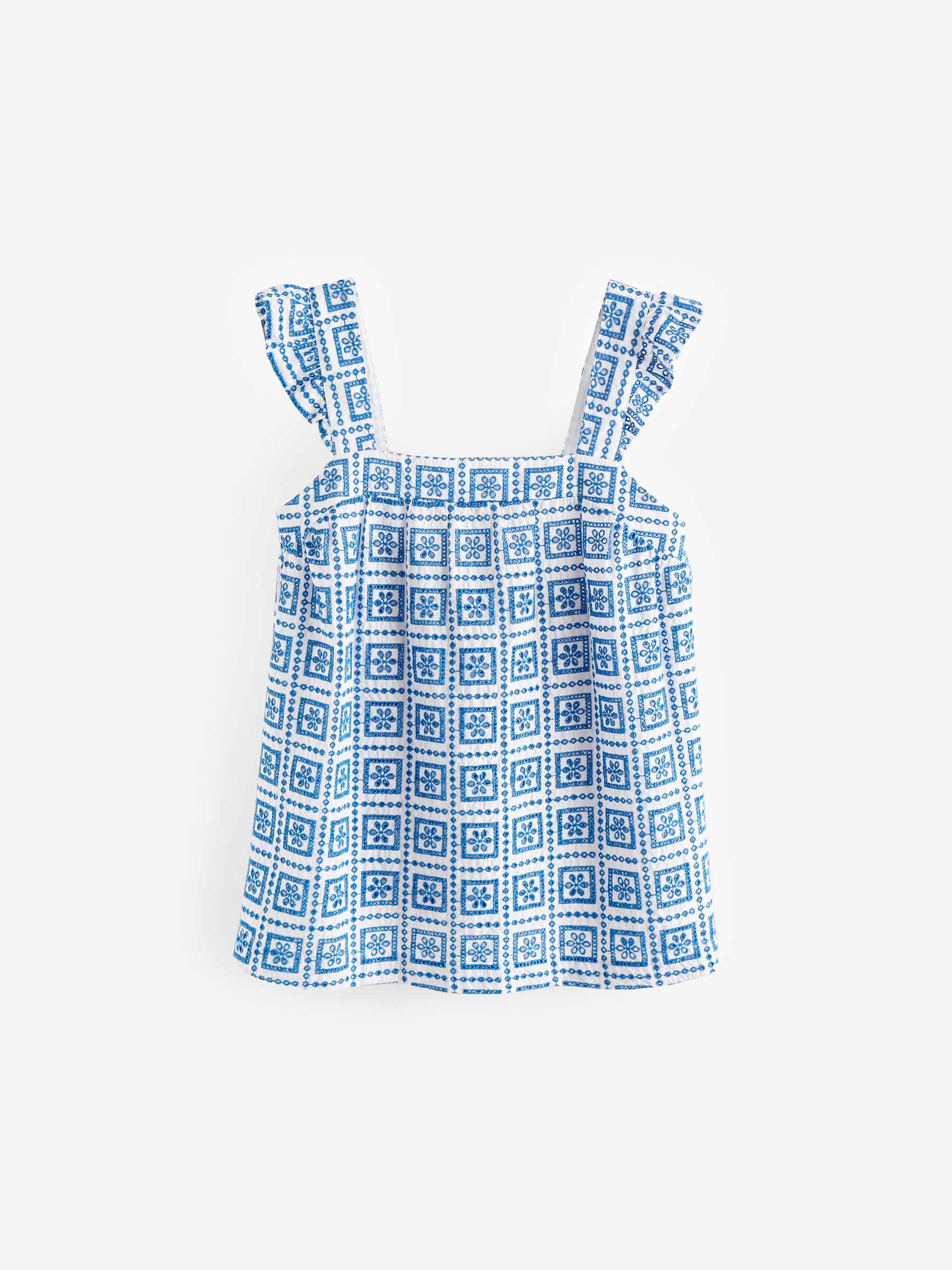 Przeglądaj Niebieski/biały - Broderie Frill Sleeve Embroidered Cami Top  from Next Poland