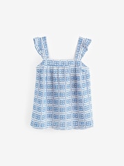 Blue/White Broderie Frill Sleeve Embroidered Cami Top - Image 5 of 6
