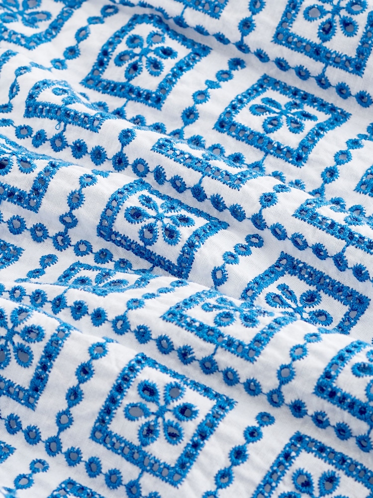 Blue/White Broderie Frill Sleeve Embroidered Cami Top - Image 6 of 6