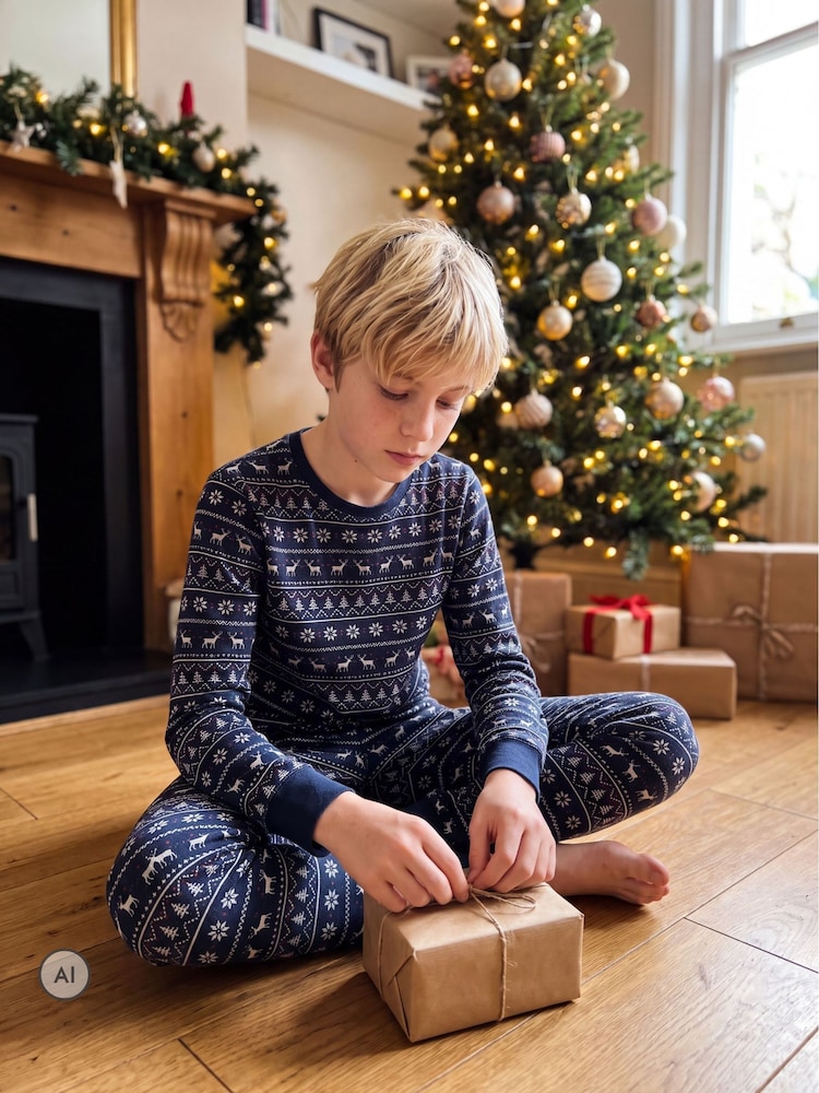 JACK & JONES Junior Blue Christmas Pyjama Set - Image 1 of 5 JACK & JONES Junior Blue Christmas Pyjama Set - Image 1 of 5