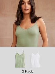Green/White Lace Trim Vests 2 Pack - Image 1 of 1