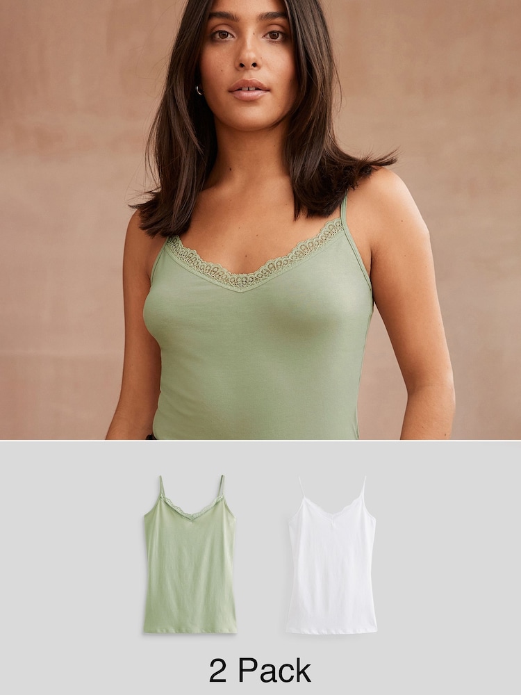 Green/White Lace Trim Vests 2 Pack - Image 1 of 1