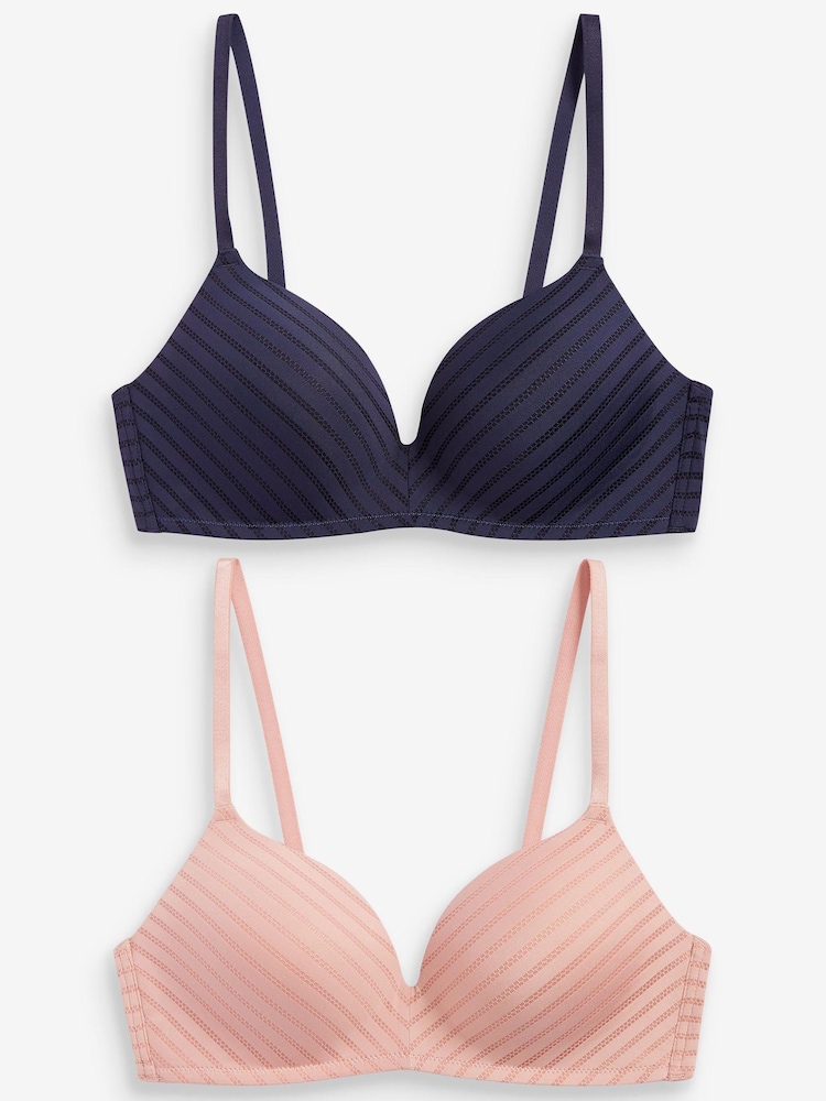Pink/Navy Blue Pad Non Wire Stripe Smoothing T-Shirt Bras 2 Pack - Image 1 of 3
