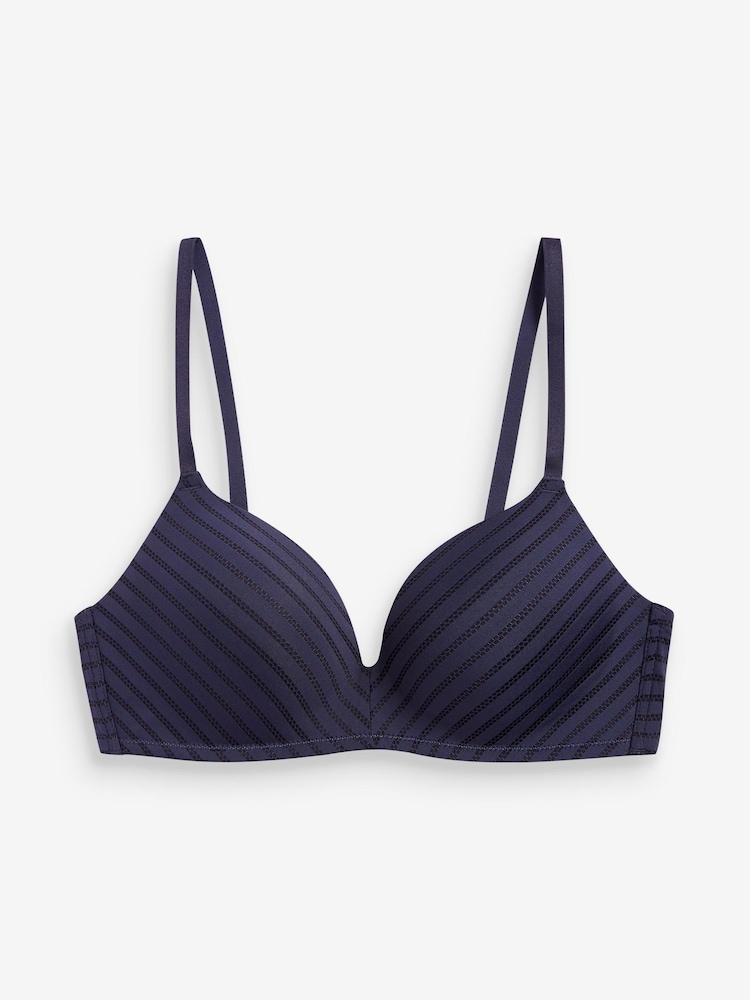 Pink/Navy Blue Pad Non Wire Stripe Smoothing T-Shirt Bras 2 Pack - Image 3 of 3