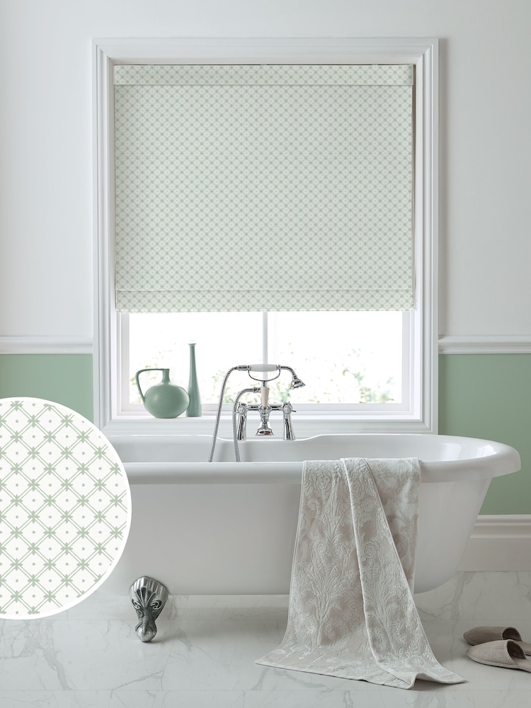 Laura Ashley Sage Wickerwork Made to Measure 100% Cotton Roman Blinds - Image 1 of 6