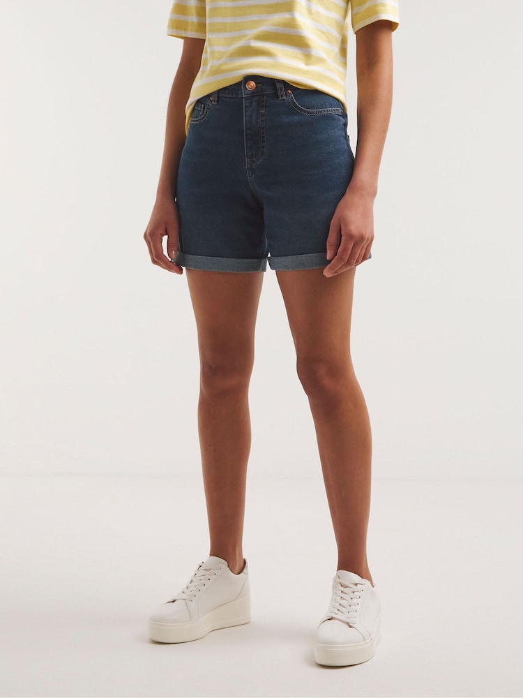 Simply Be Mid Blue 24/7 Knee Shorts - Image 1 of 4