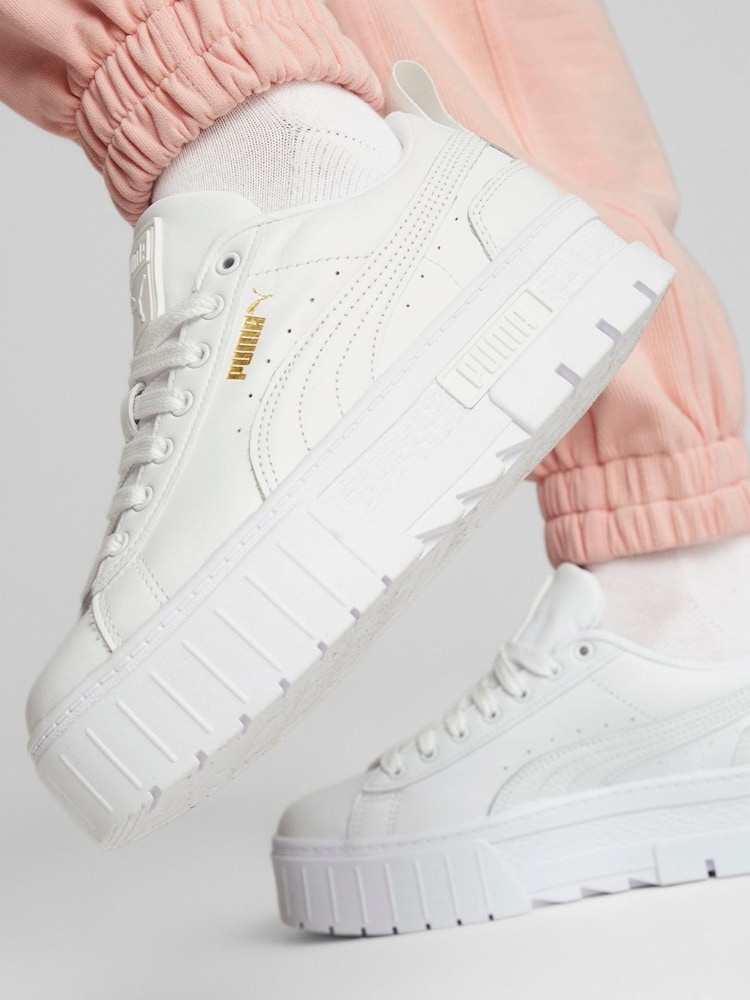 Puma White Mayze Classic Trainers - Image 1 of 9