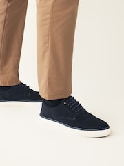 Navy Blue Suede Cupsole Derby Shoes - Image 1 of 7
