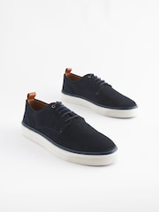 Navy Blue Suede Cupsole Derby Shoes - Image 2 of 7