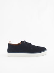 Navy Blue Suede Cupsole Derby Shoes - Image 3 of 7