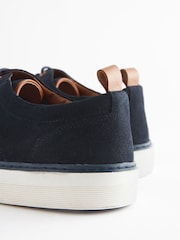 Navy Blue Suede Cupsole Derby Shoes - Image 4 of 7