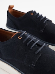 Navy Blue Suede Cupsole Derby Shoes - Image 5 of 7