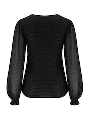 Pour Moi Black Willow Shirred Bodice Chiffon Long Sleeve V-Neck Blouse - Image 4 of 4